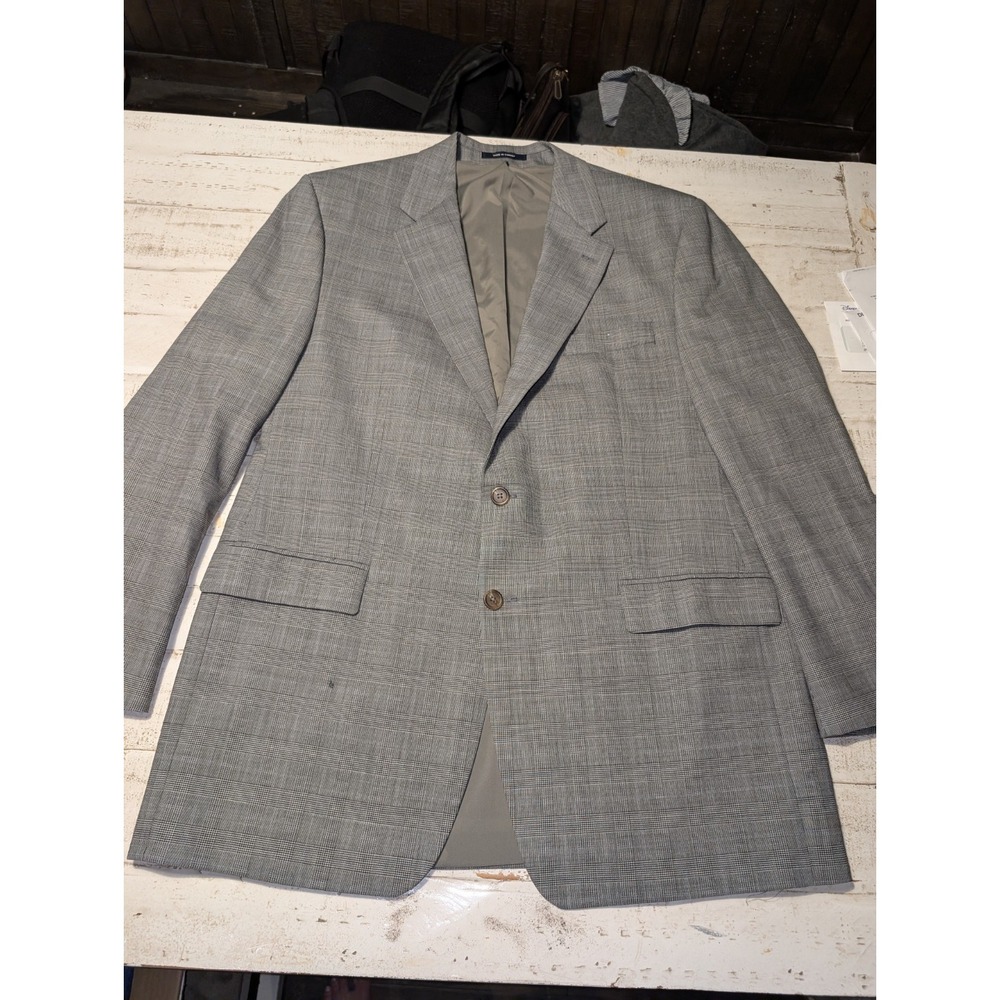 Vtg. Ralph Lauren Wool Gray Glen Plaid two-Button Blazer 46 Long Preppy Money